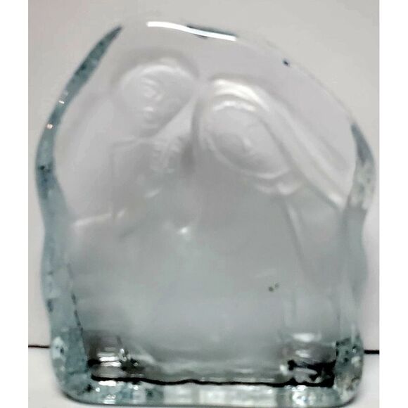 VTG '80s Paperweight Nativity Manger Scene Clear & Frosted Glass Holy Family Art - Picture 8 of 12